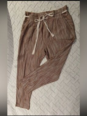 Free People 100% Cotton Brown & Cream Striped Knit Pants